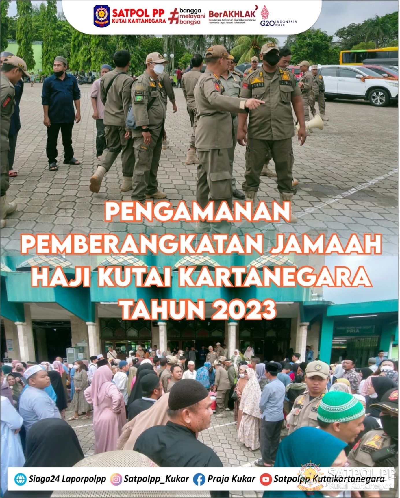 Satpol PP Kukar melaksanakan kegiatan pengamanan pemberangkatan Jemaah Haji Tahun 2023